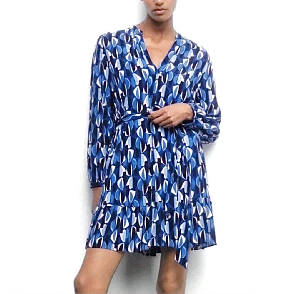 Zara blue geometric print dress